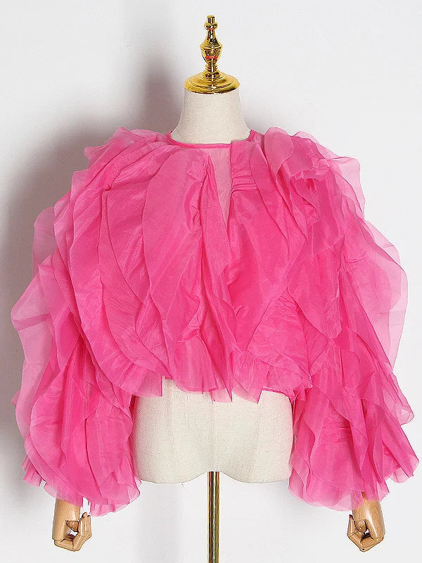 TWOTWINSTYLE Ruffle Chiffon Lantern Sleeve Blouse