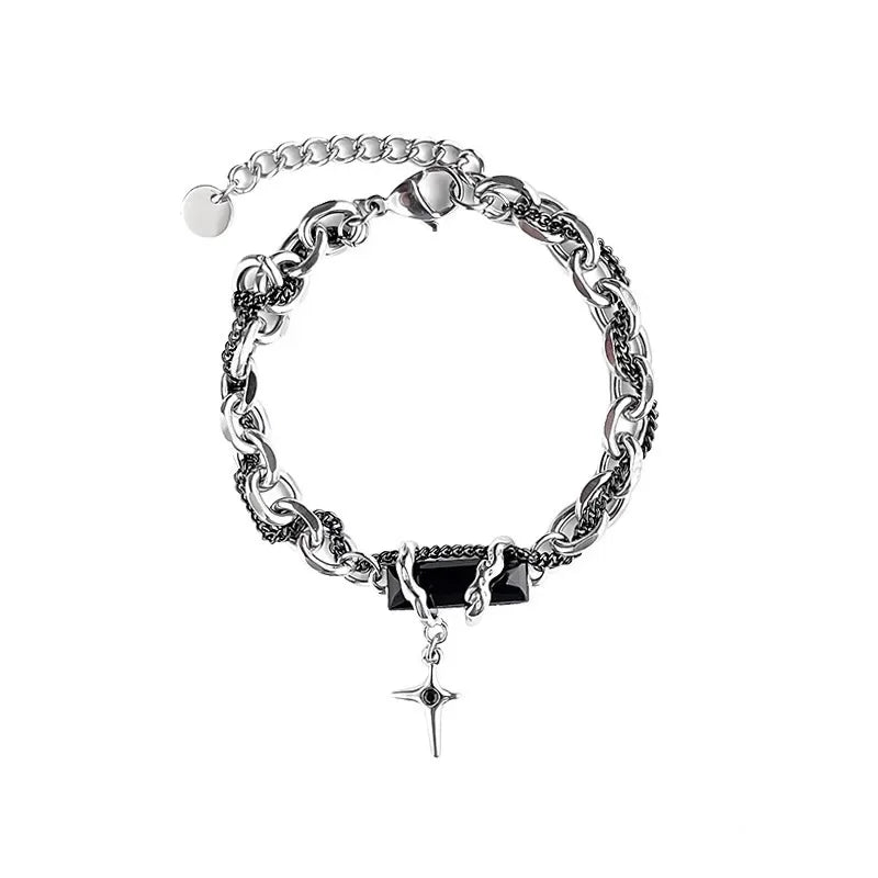 Unisex Black Zircon Star Chain Bracelet