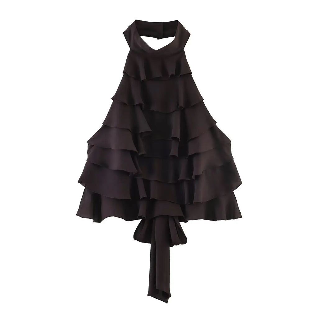 Women's Ruffle Halter Tie-Back Cami Top