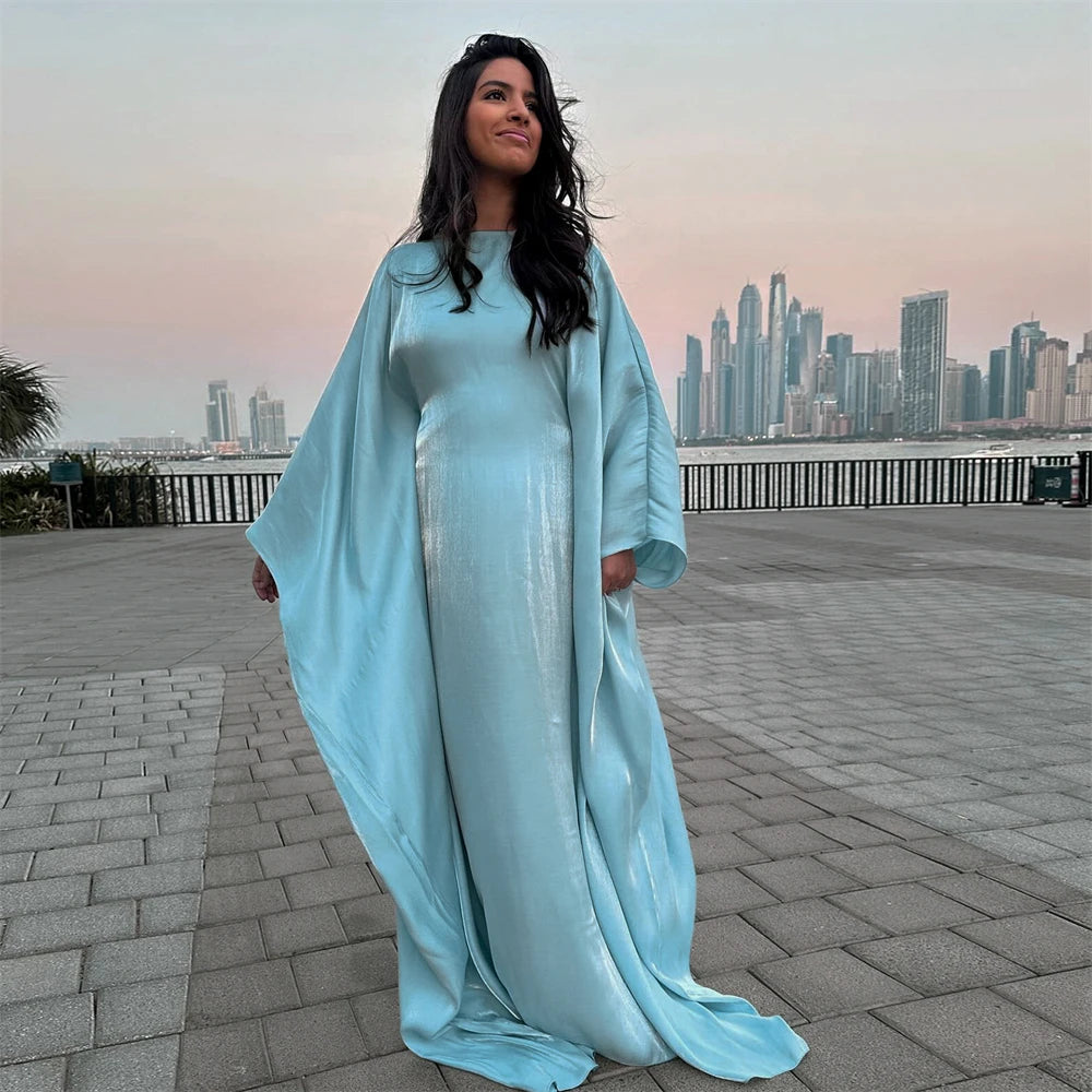 Women's Satin Batwing Sleeve Abaya Maxi Dress