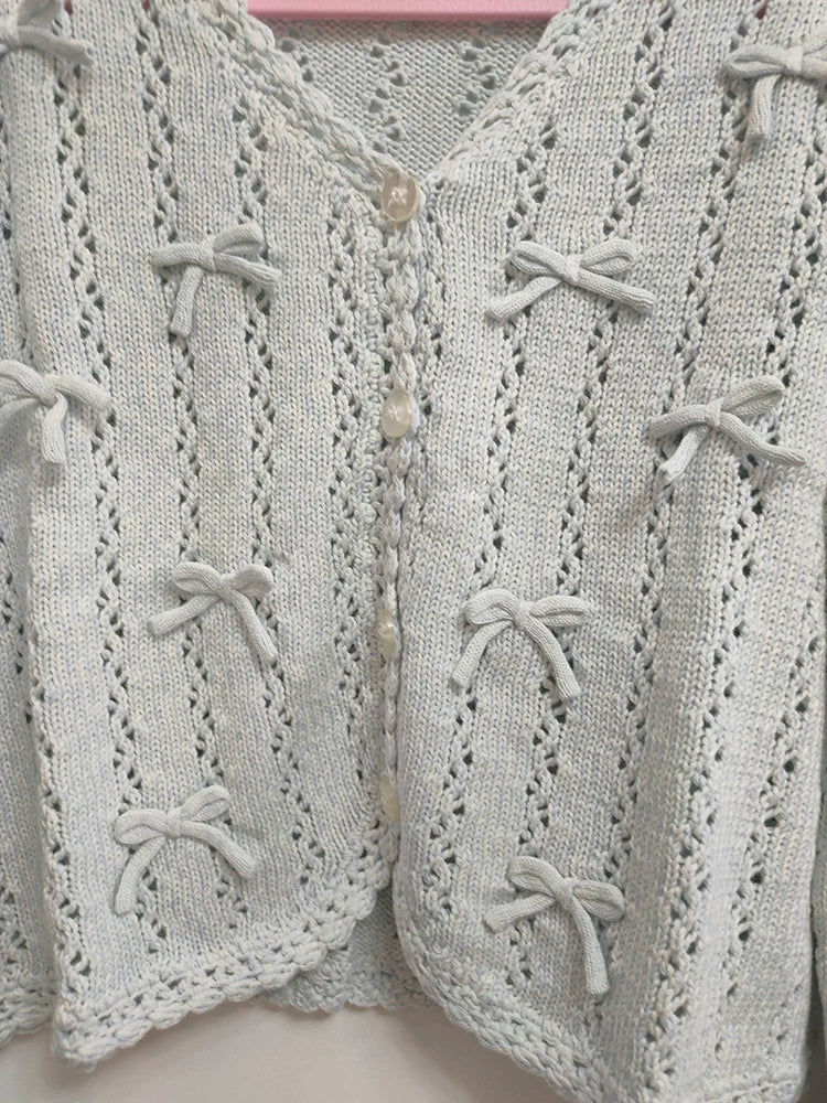 Women's Kawaii Bow Crochet Knit Cardigan