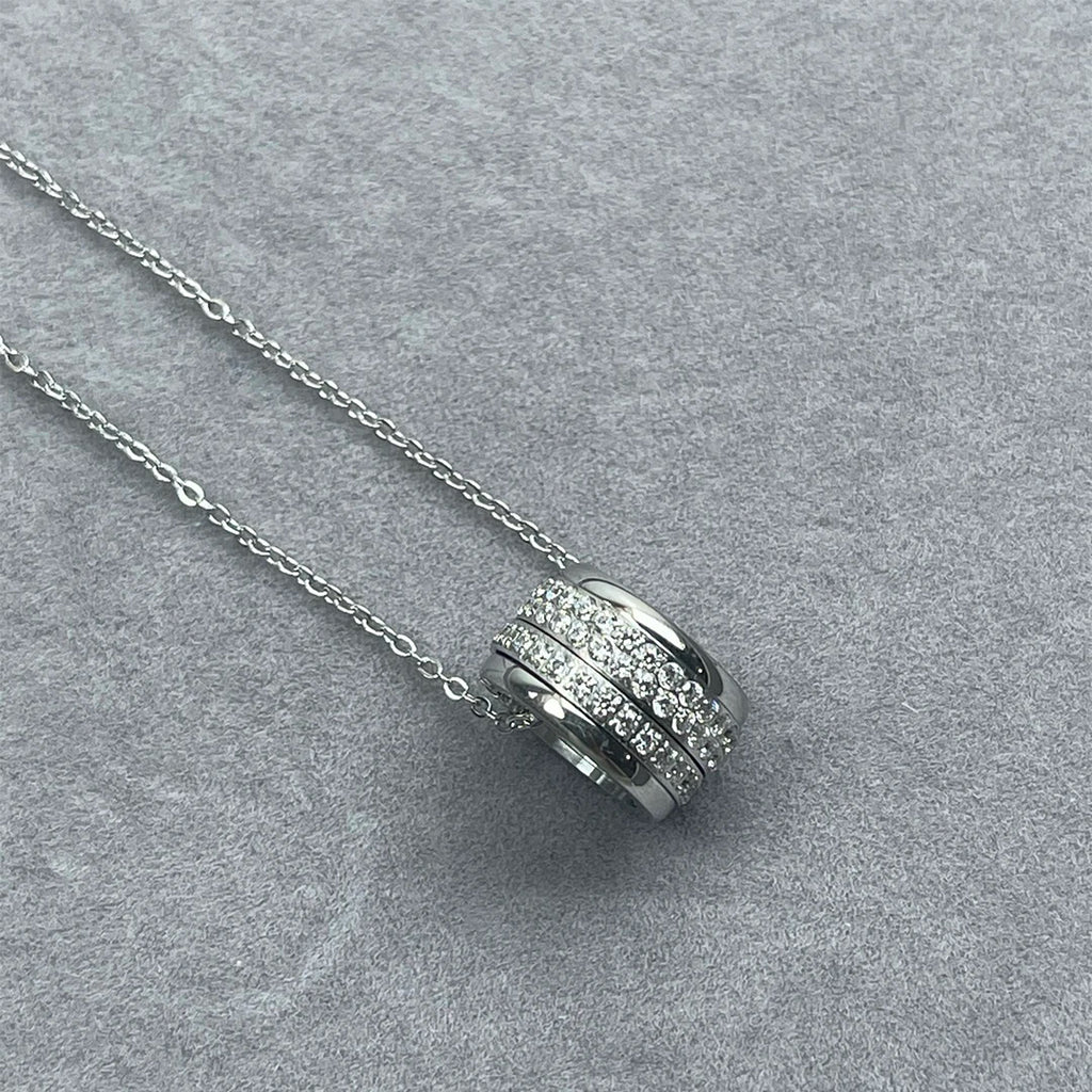 Three-Row Rotatable Crystal Pendant Necklace for Women