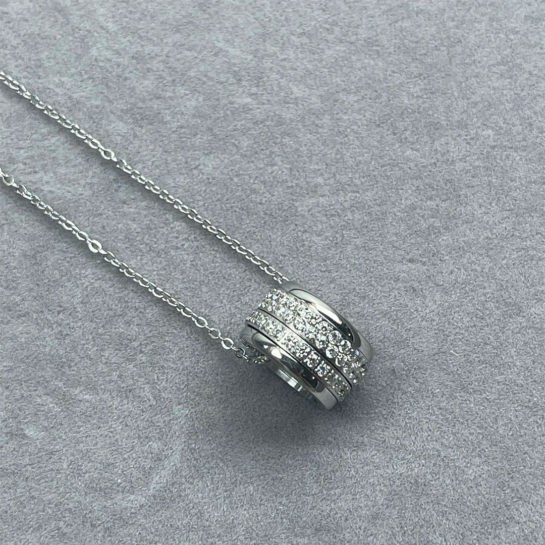 Three-Row Rotatable Crystal Pendant Necklace for Women