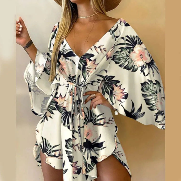 Women's Floral Boho V-Neck Mini Dress
