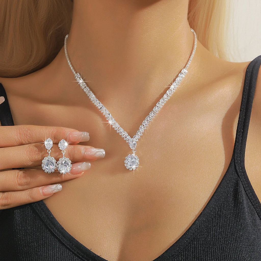Luxury Zircon Necklace & Earrings Jewelry Set