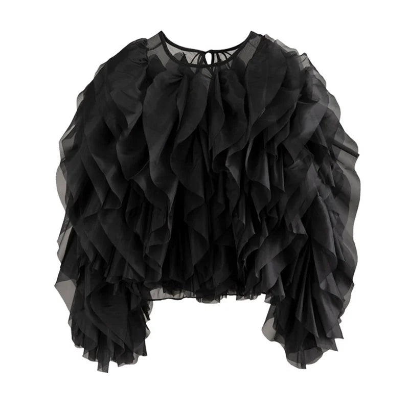 TWOTWINSTYLE Ruffle Chiffon Lantern Sleeve Blouse