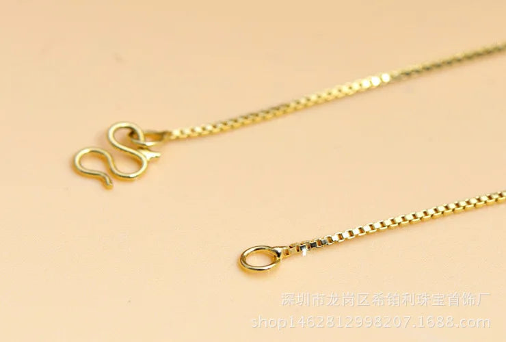Lynge Jewelry AU999 24K Gold Box Chain Necklace for Women