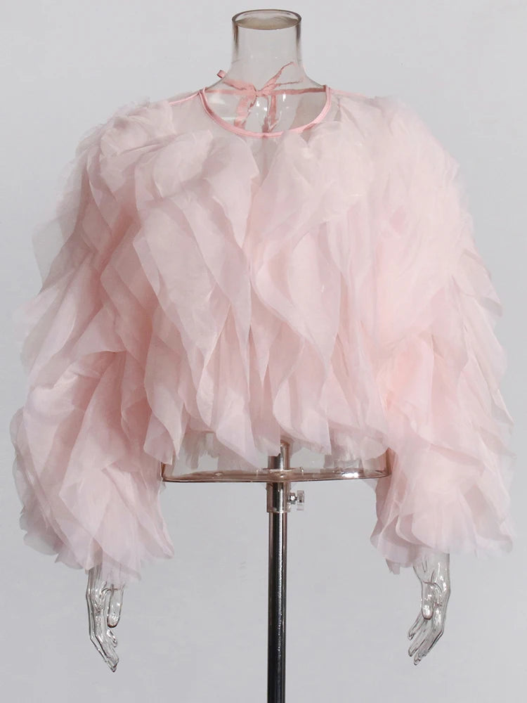 TWOTWINSTYLE Ruffle Chiffon Lantern Sleeve Blouse