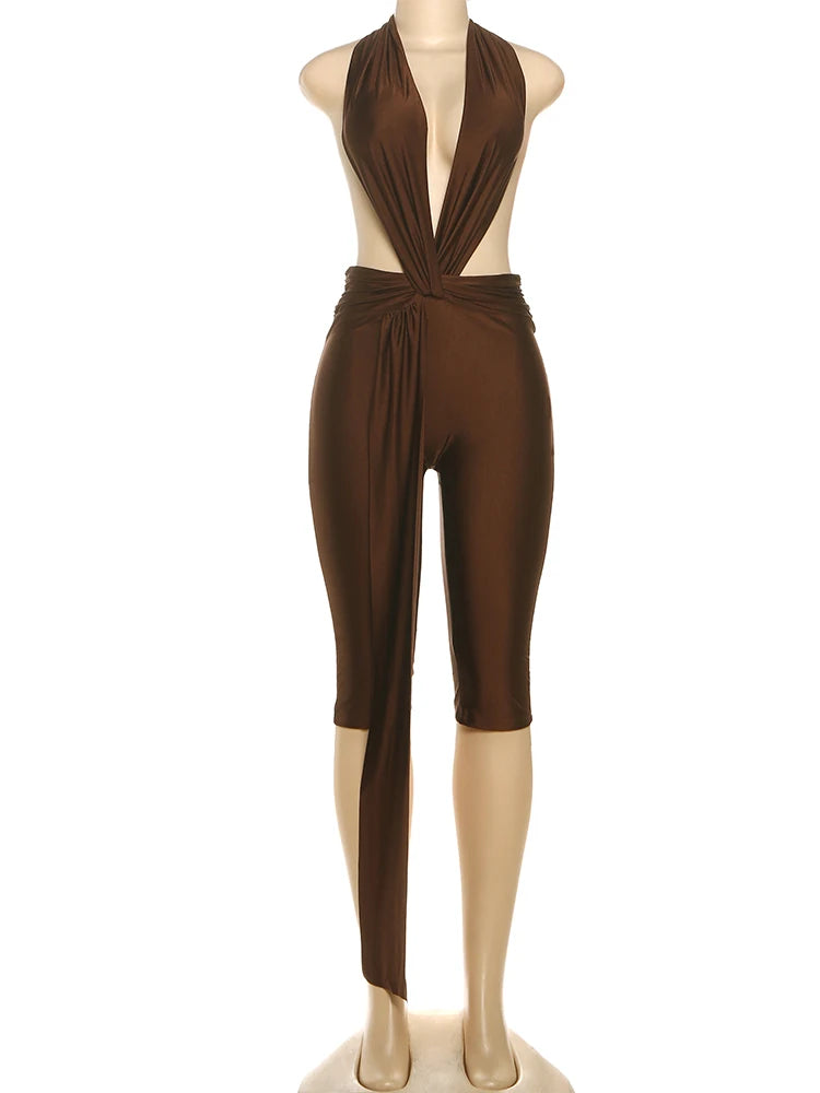 Women's Patchwork Halter Backless Romper