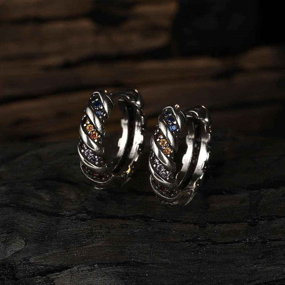 925 Sterling Silver Rainbow Zircon Ring & Earrings Set