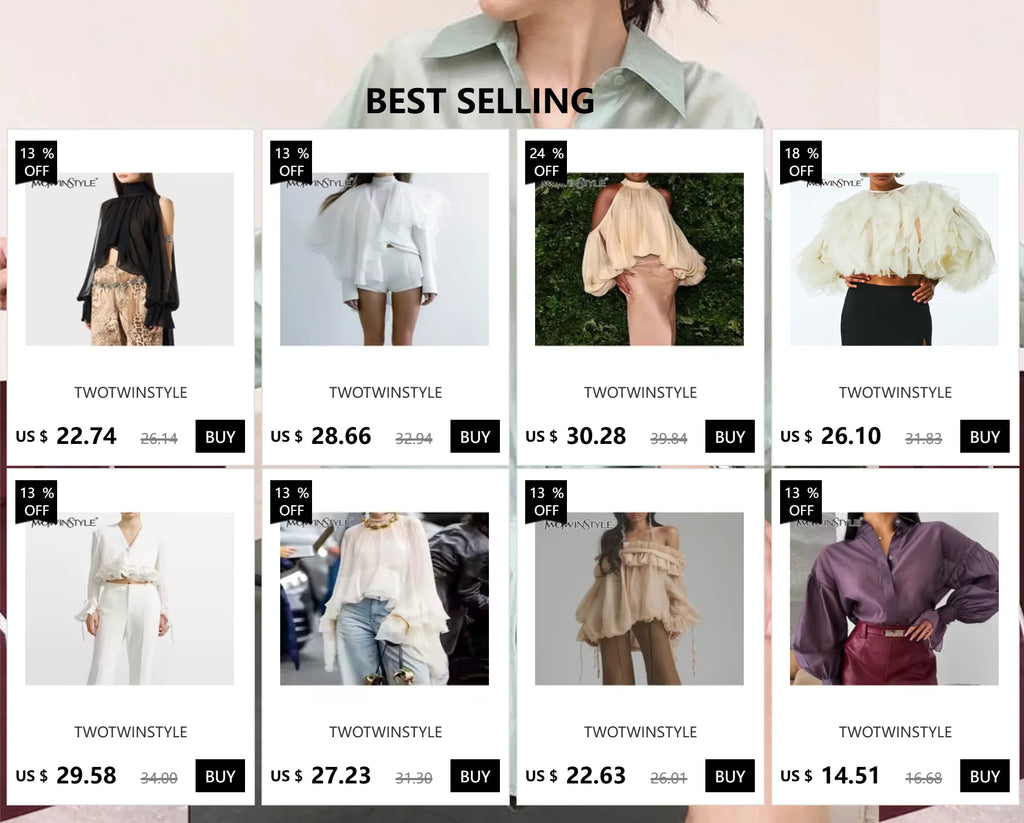 TWOTWINSTYLE Ruffle Chiffon Lantern Sleeve Blouse