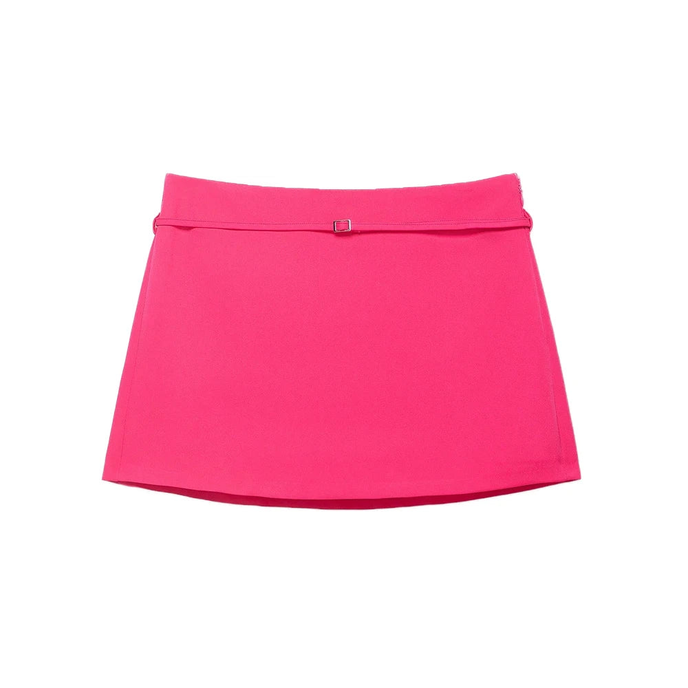 Women's Solid Color Belted Casual Short