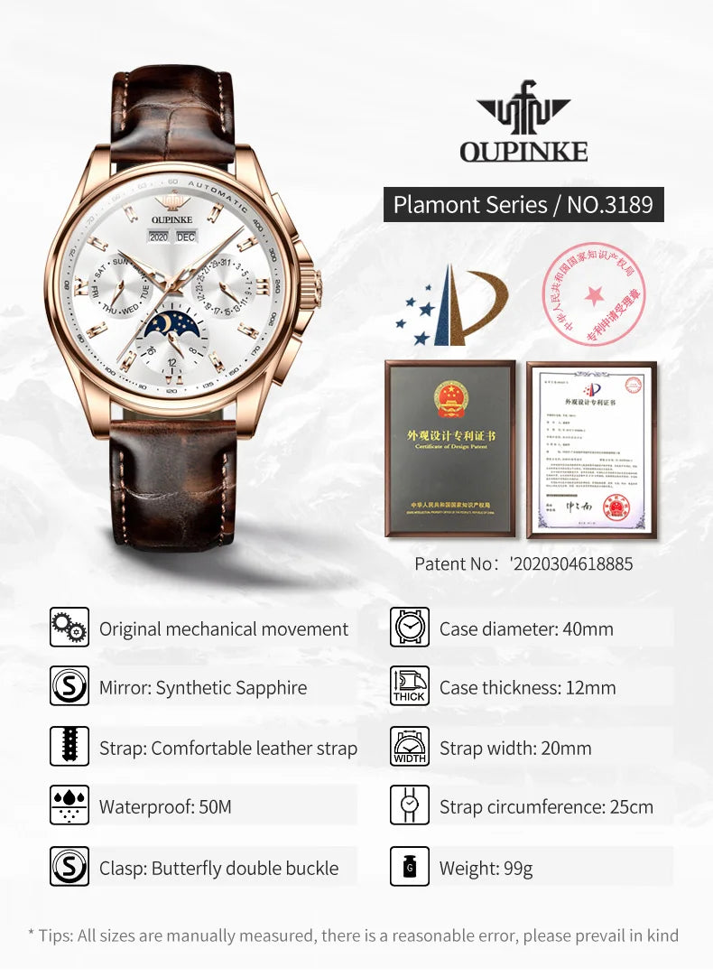 OUPINKE Luxury Automatic Moon Watch