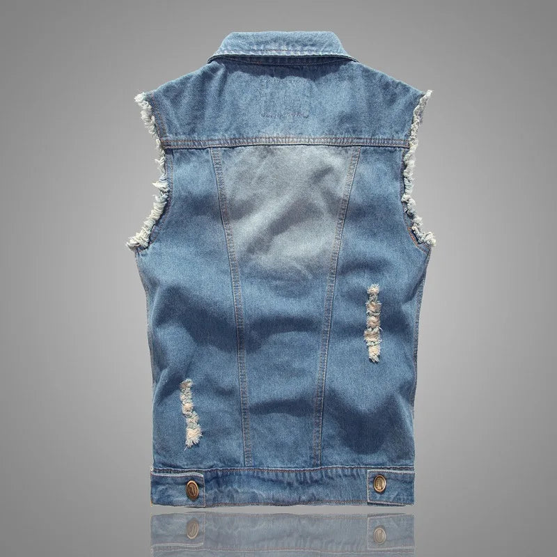 Men’s Hip Hop Ripped Denim Jacket Vest