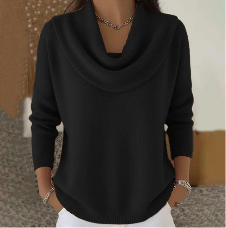 Women's Elegant Draped Neck Knit Sweater