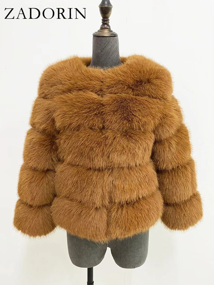 ZADORIN Women's Faux Fox Fur Winter Coat