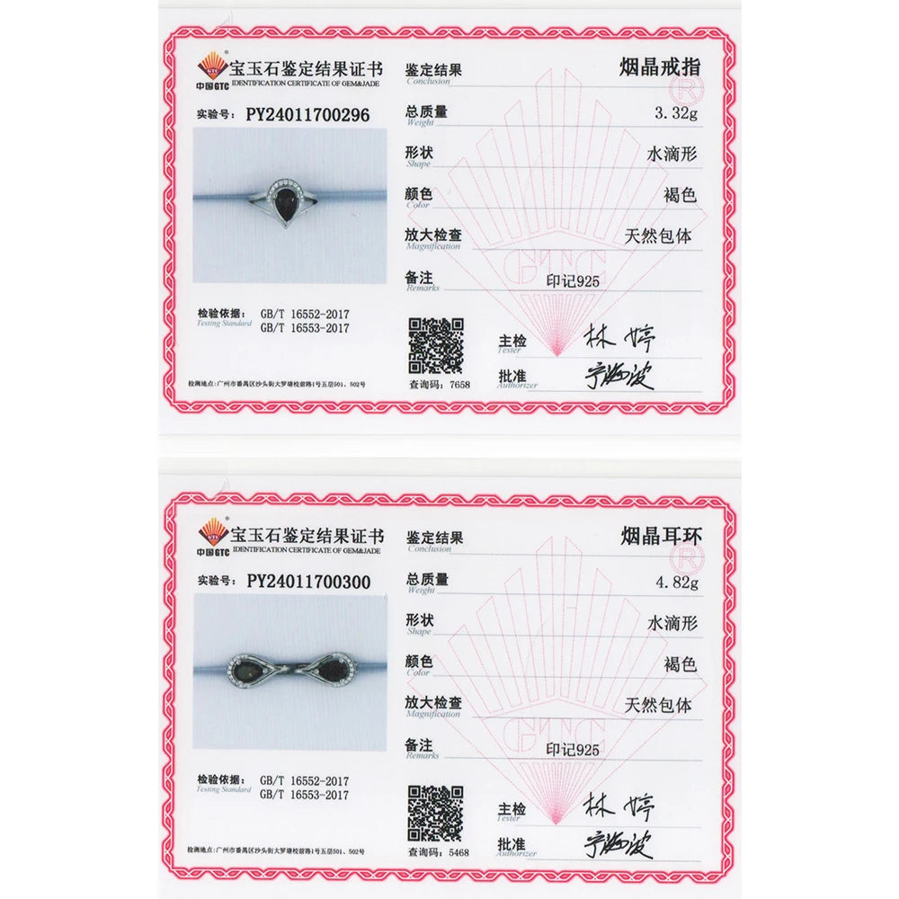 2026 Anime Jujutsu Kaisen Silver Ring & Earrings Set with Smoky Gemstone