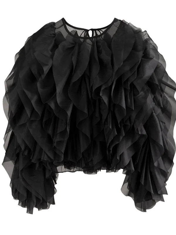 TWOTWINSTYLE Ruffle Chiffon Lantern Sleeve Blouse