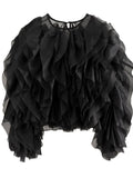 TWOTWINSTYLE Ruffle Chiffon Lantern Sleeve Blouse