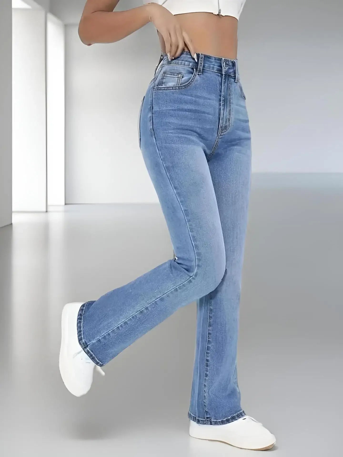 Women's High Waist Slim Fit Washed Jeans