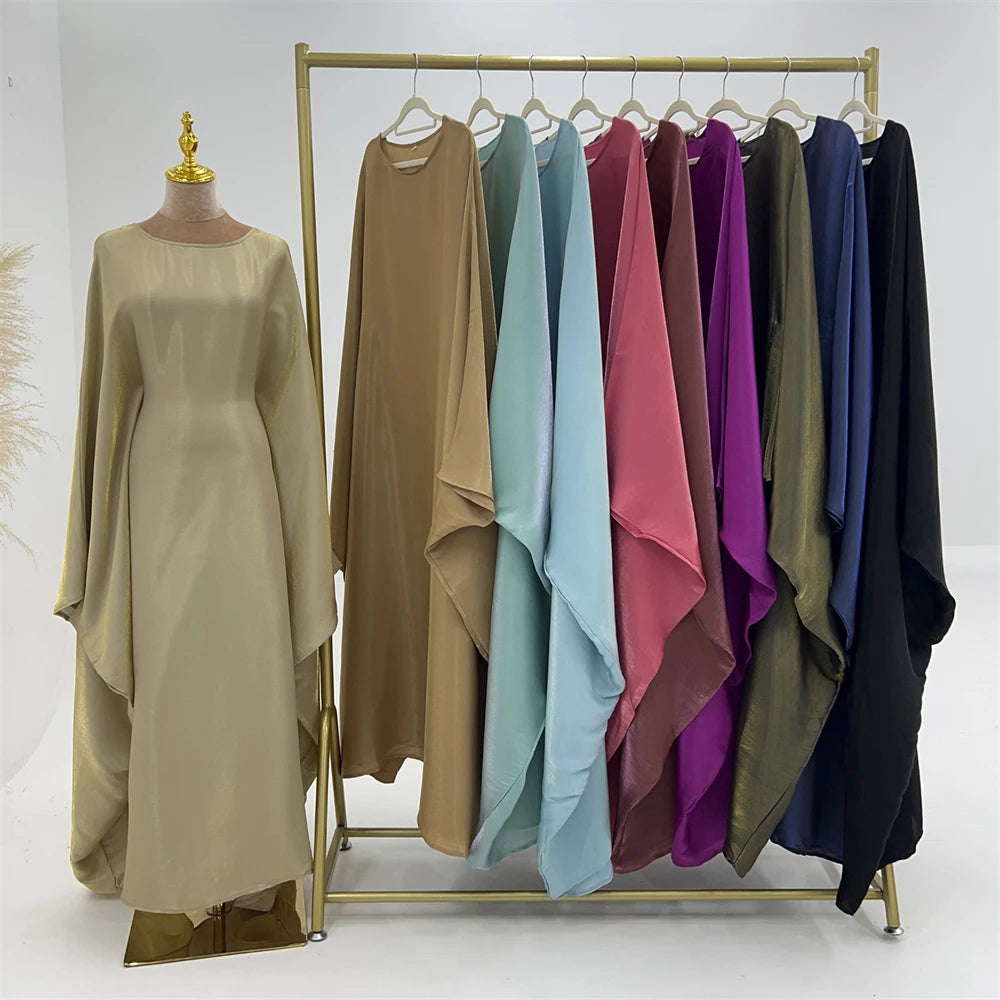 Women's Satin Batwing Sleeve Abaya Maxi Dress