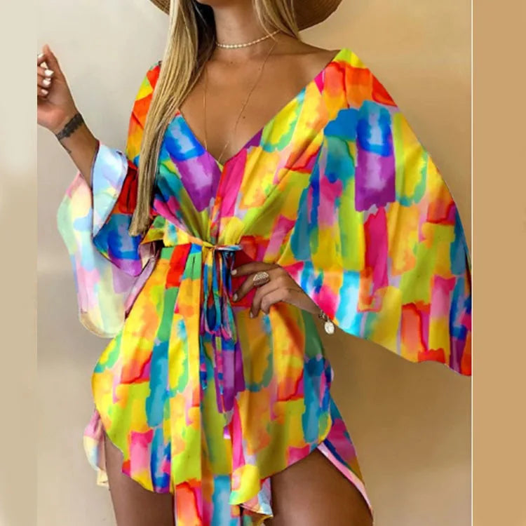 Women's Floral Boho V-Neck Mini Dress