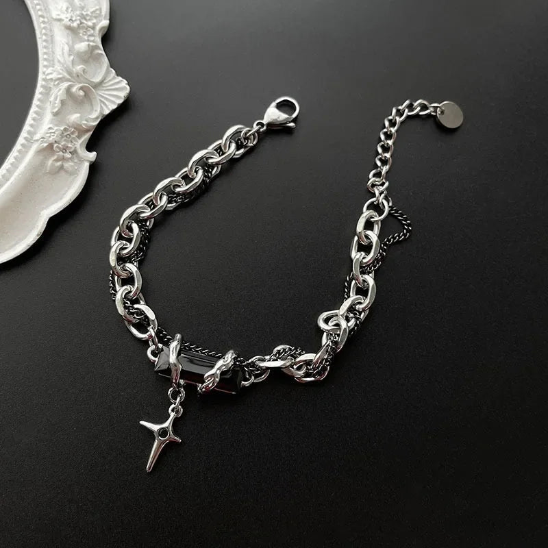 Unisex Black Zircon Star Chain Bracelet