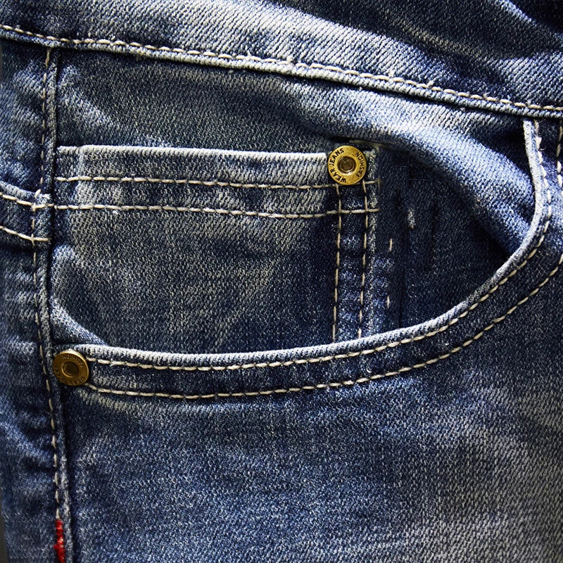 Men’s Slim Fit Light Blue Ripped Stretch Jeans