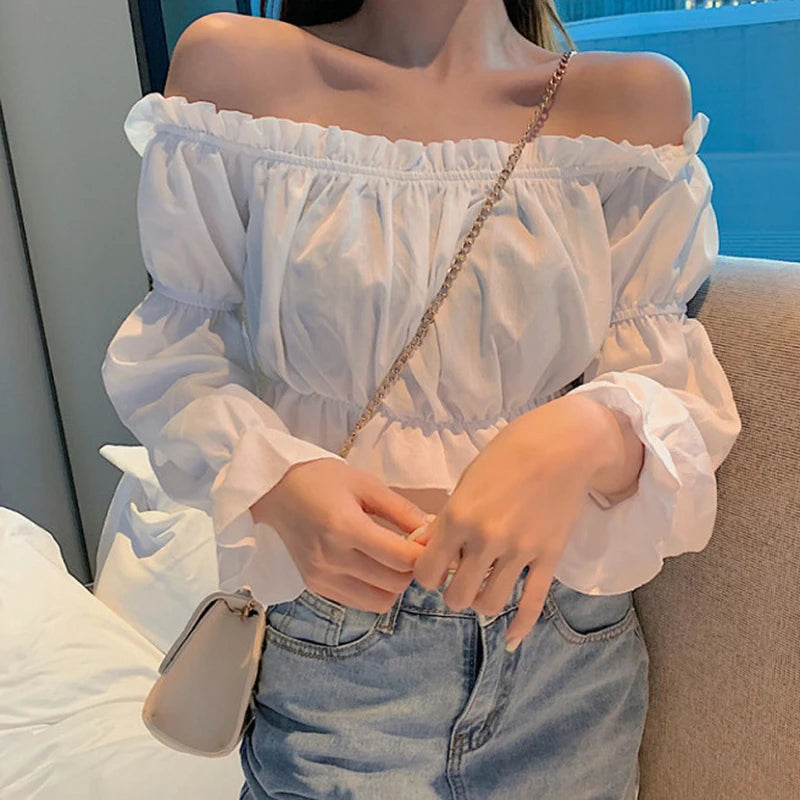 Women's Off-Shoulder Puff Sleeve Crop Blouse