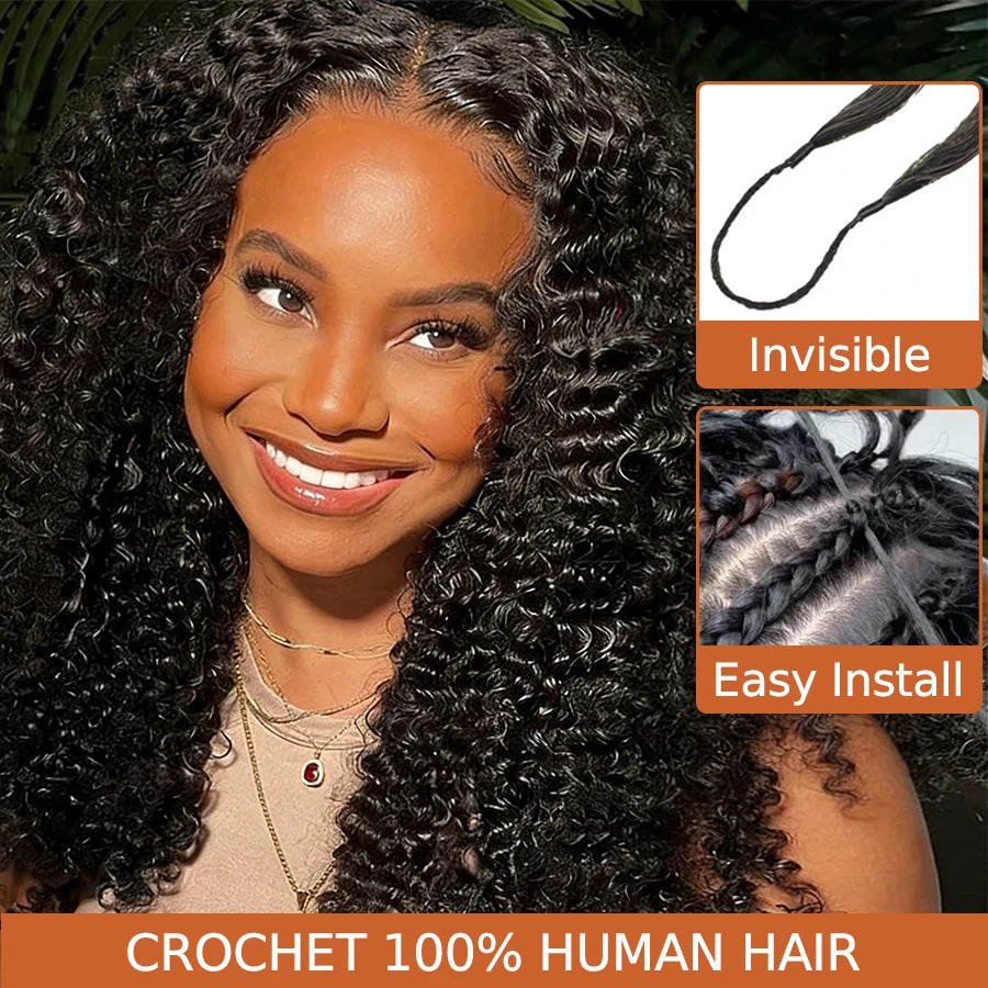 Knotless Kinky Curly Human Hair Crochet Extensions