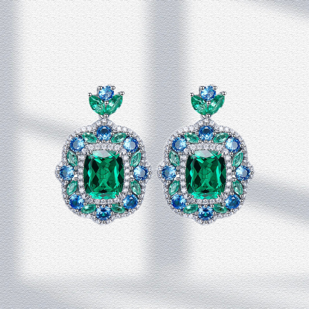 Luxury Lab Emerald S925 Silver Jewelry Set for Women