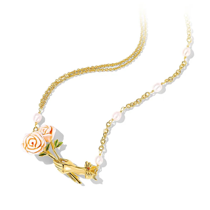 Women's Elegant Enamel Rose Gemstone Jewelry Set
