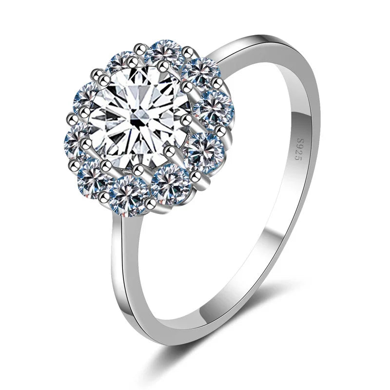 JoyceJelly 1ct 6.5mm Moissanite Flower Shape Engagement Ring D Color VVS Luxury Bridal Wedding Ring (Size 5–9)