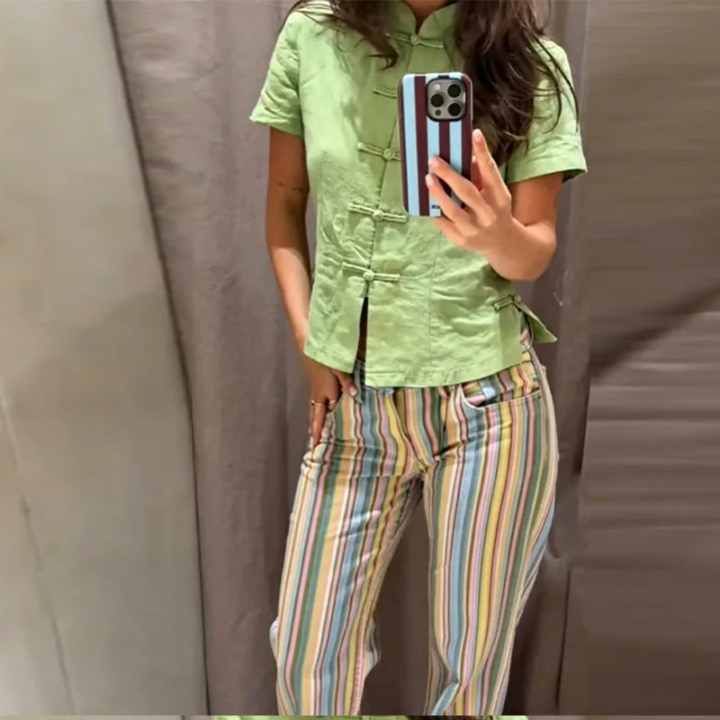 Women's Colorful Striped Low Waist Jeans