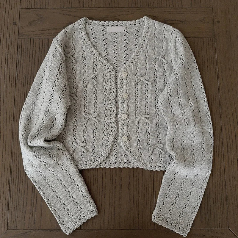 Women's Kawaii Bow Crochet Knit Cardigan