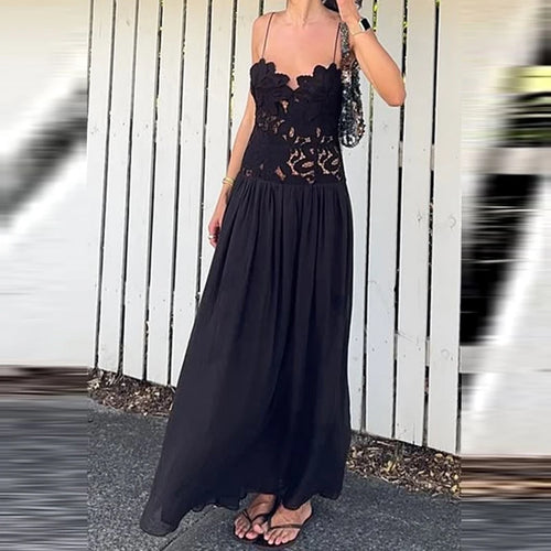 Elegant Off-Shoulder Lace Patchwork Party Maxi Dress