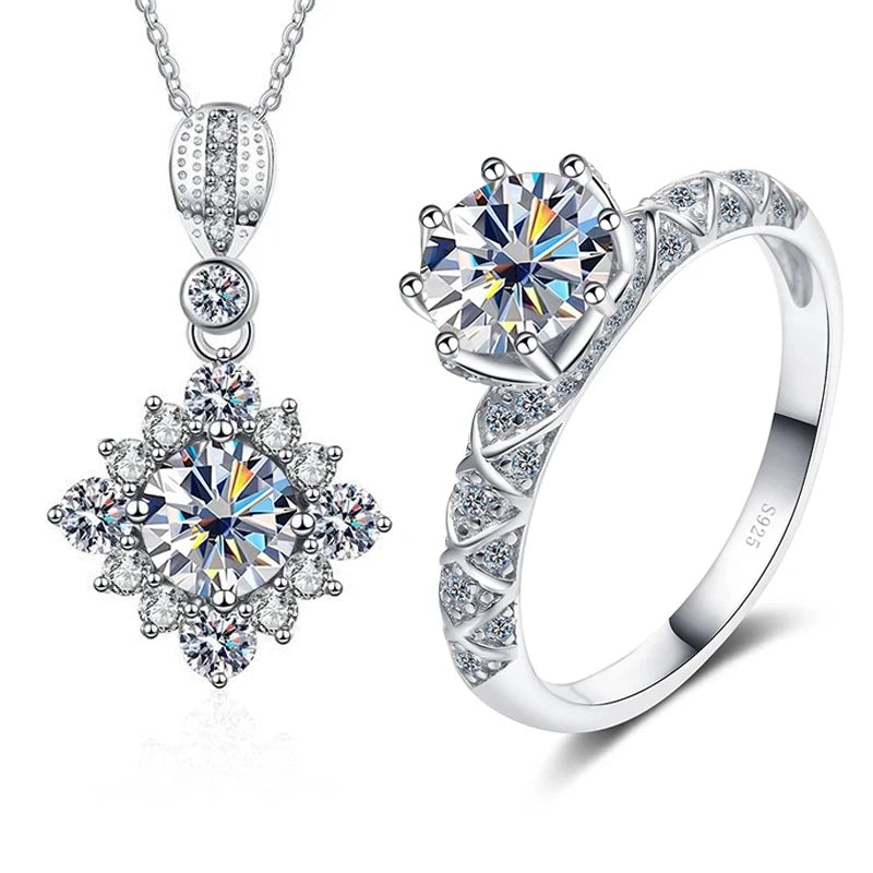 JoyceJelly 1 Carat Moissanite Sterling Silver Jewelry Set