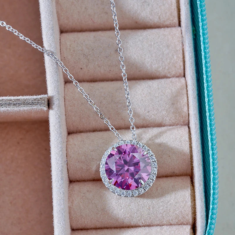 JoyceJelly 5CT Color Moissanite 925 Sterling Silver Necklace