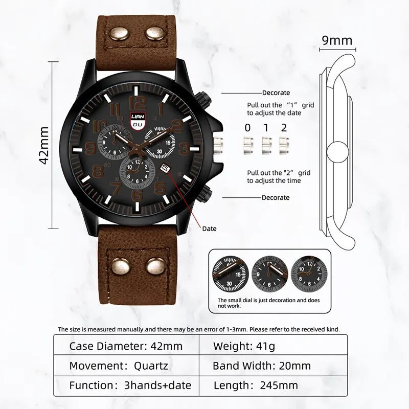 Reloj Hombre Fashion Mens Watches Luxury Men Casual Leather Quartz