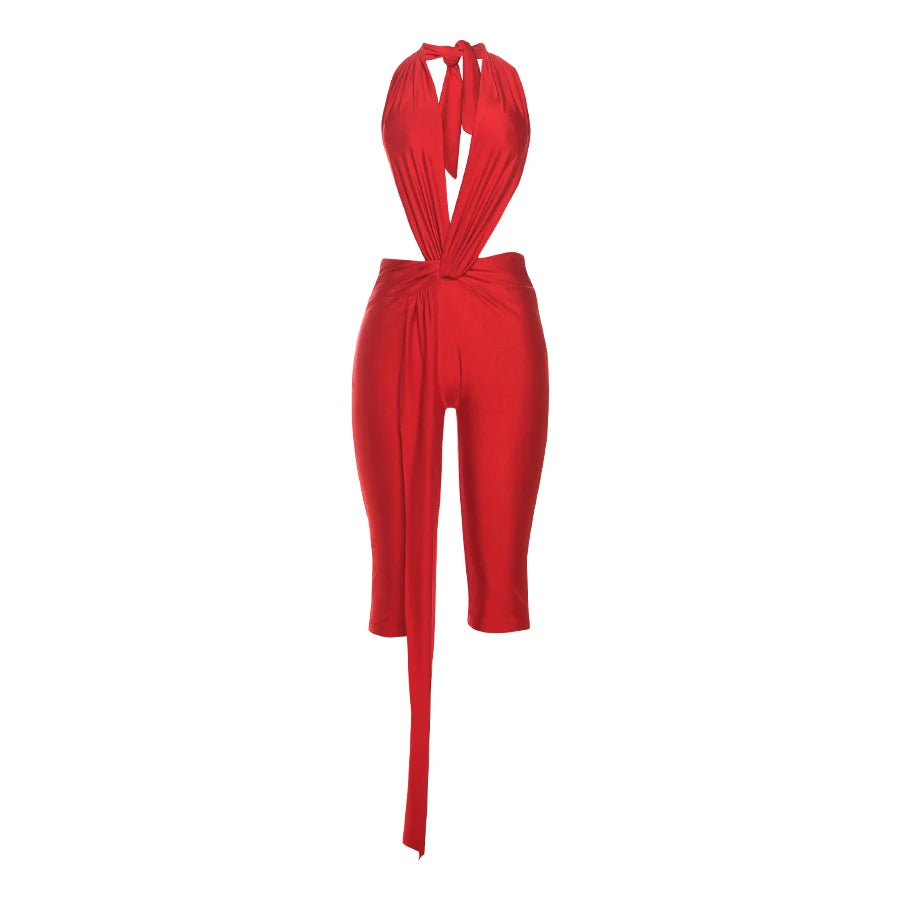 Women's Patchwork Halter Backless Romper