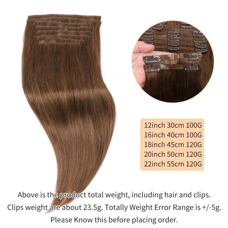 Clip-In Human Hair Extensions Straight Invisible Weft