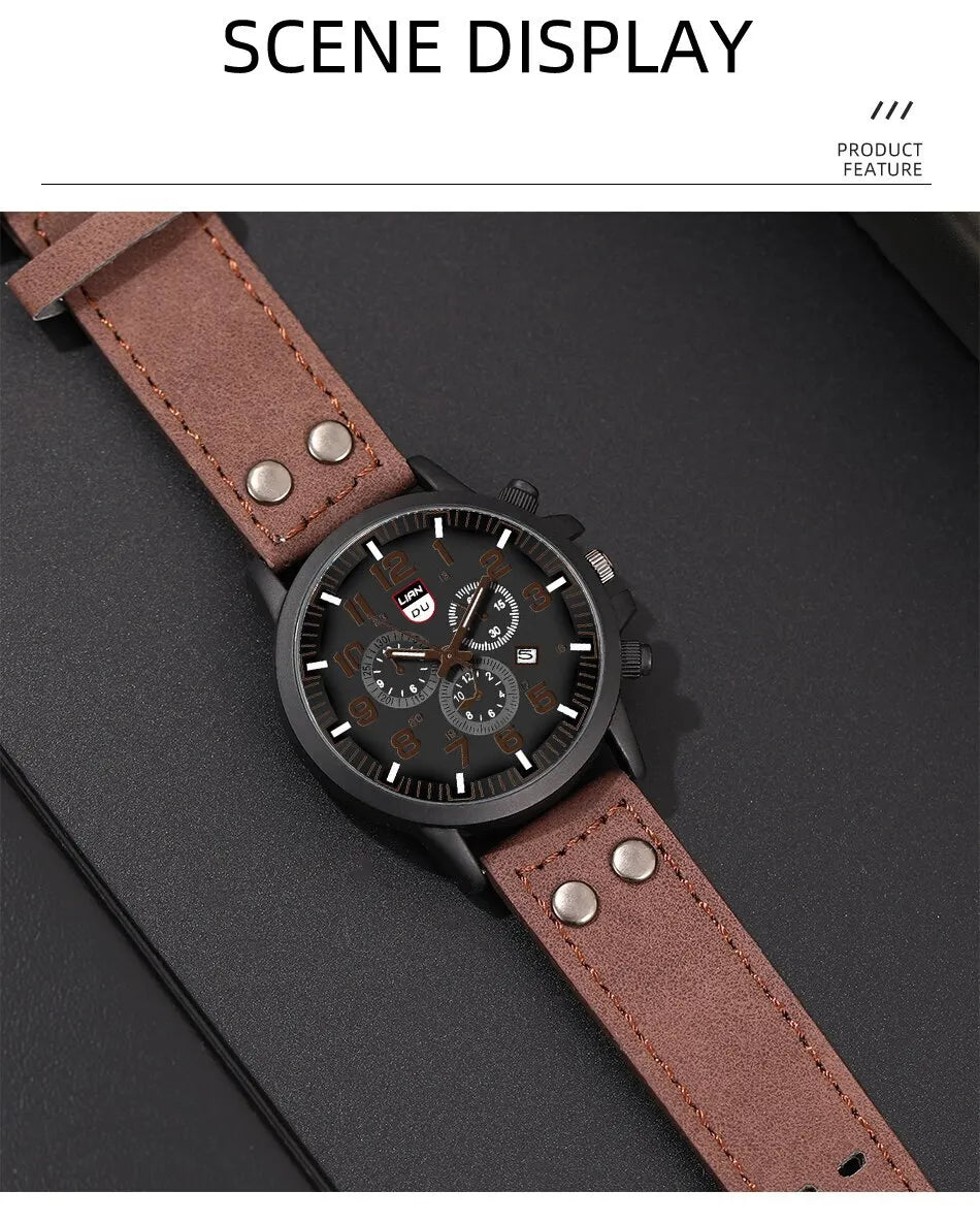 Reloj Hombre Fashion Mens Watches Luxury Men Casual Leather Quartz