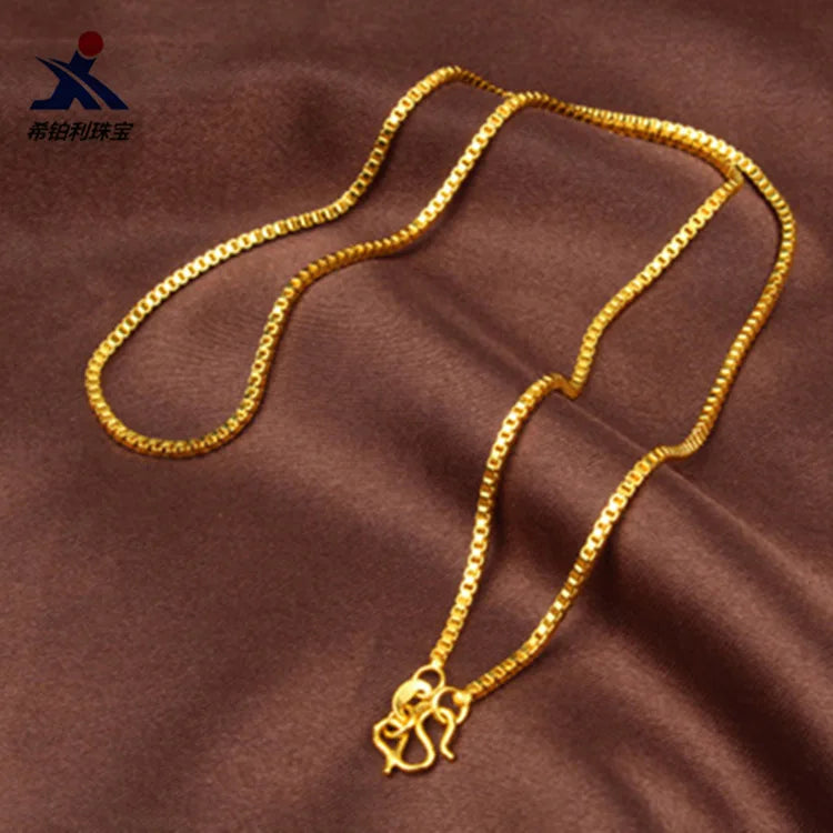 Lynge Jewelry AU999 24K Gold Box Chain Necklace for Women