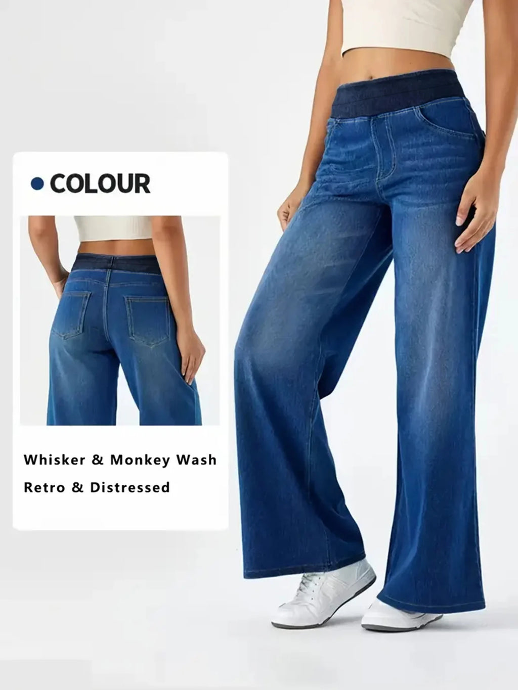 Women's Elastic Waist Loose Straight Leg Jeans