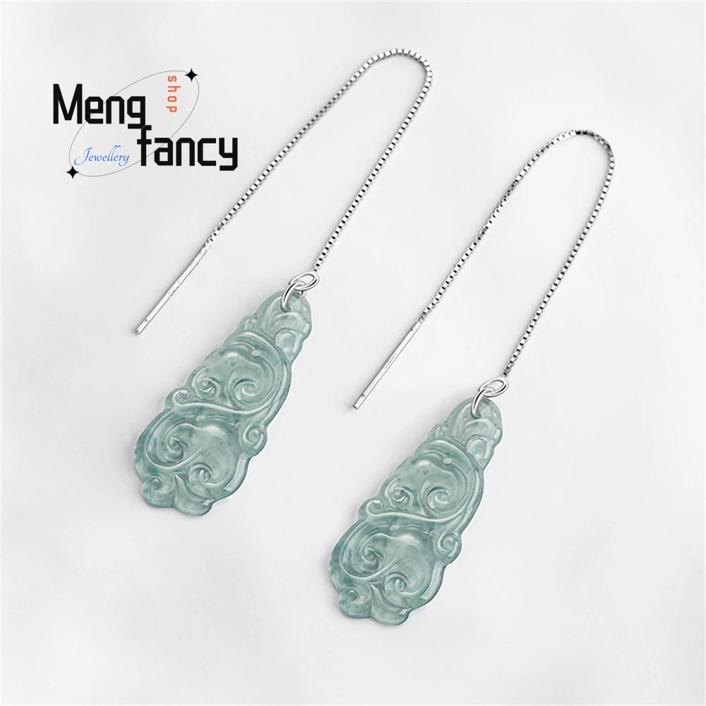 Elegant S925 Silver Natural Ice Jade Drop Earrings