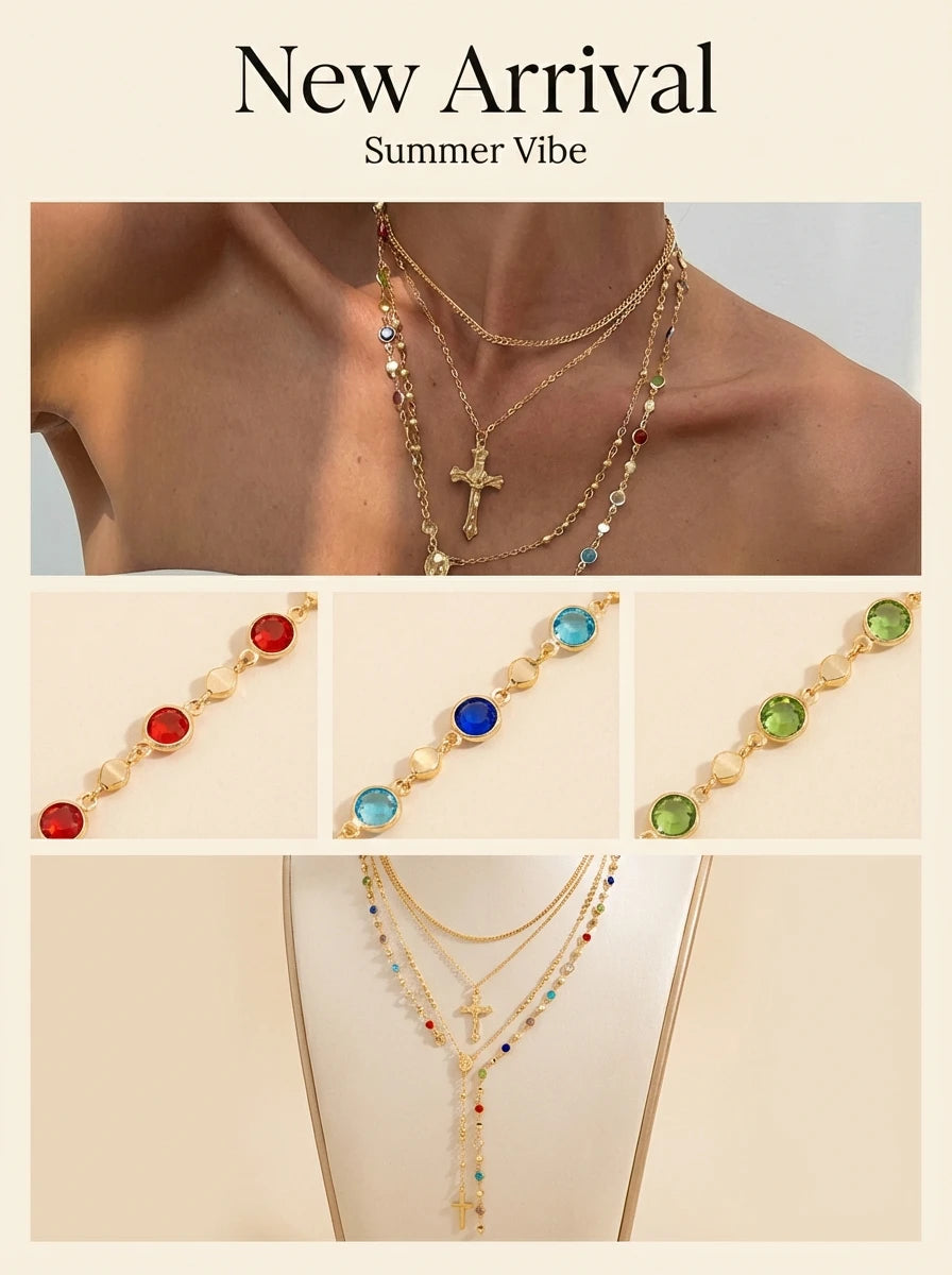 Layered Jesus Cross Pendant Y2K Chain Necklace