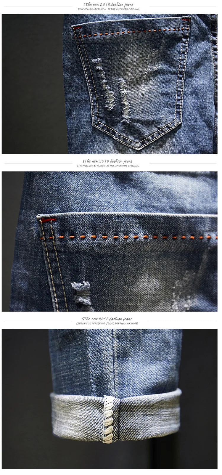Men’s Slim Fit Light Blue Ripped Stretch Jeans