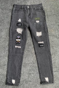 Men's White Embroidered Ripped Slim Fit Jeans