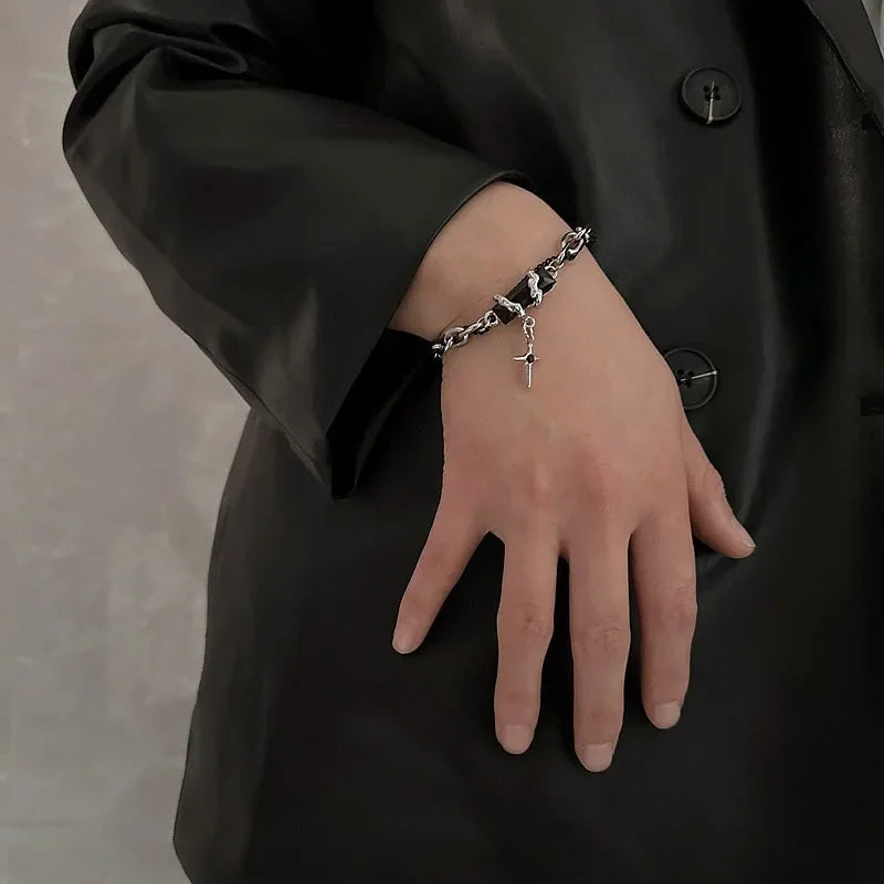 Unisex Black Zircon Star Chain Bracelet