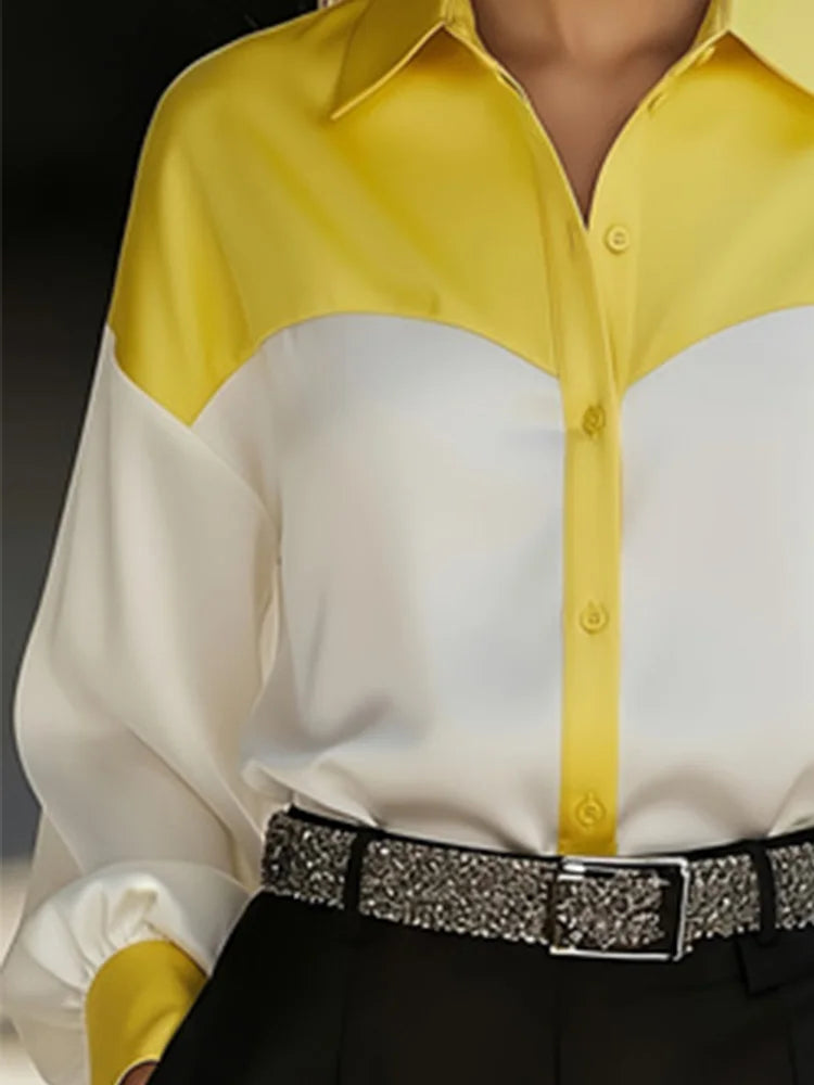 Women's Color Block Button-Up Work Blouse